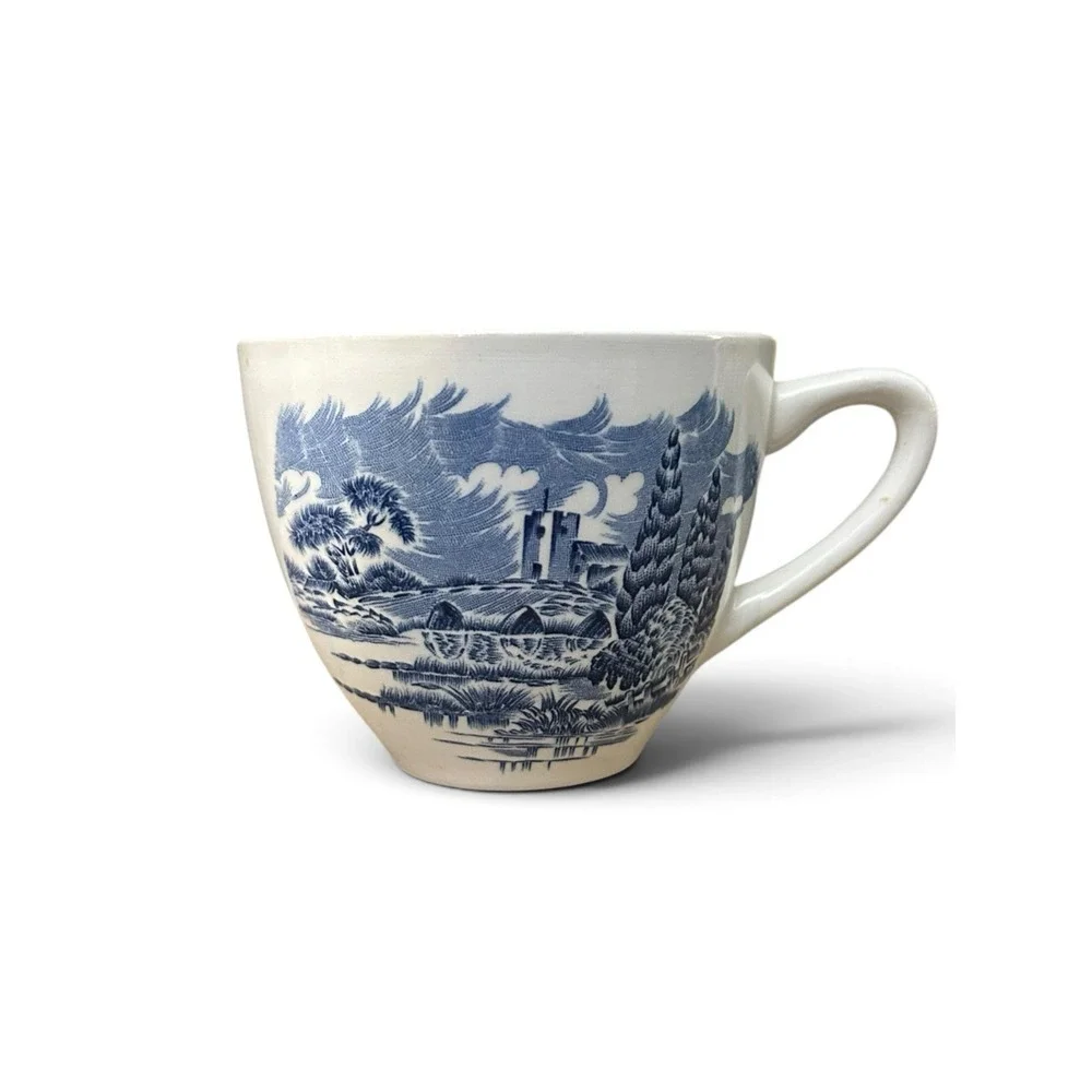 Vintage Enoch Wedgwood Countryside Teacup Blue & White Transferware England 60's